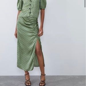 Green polka dot skirt from Zara